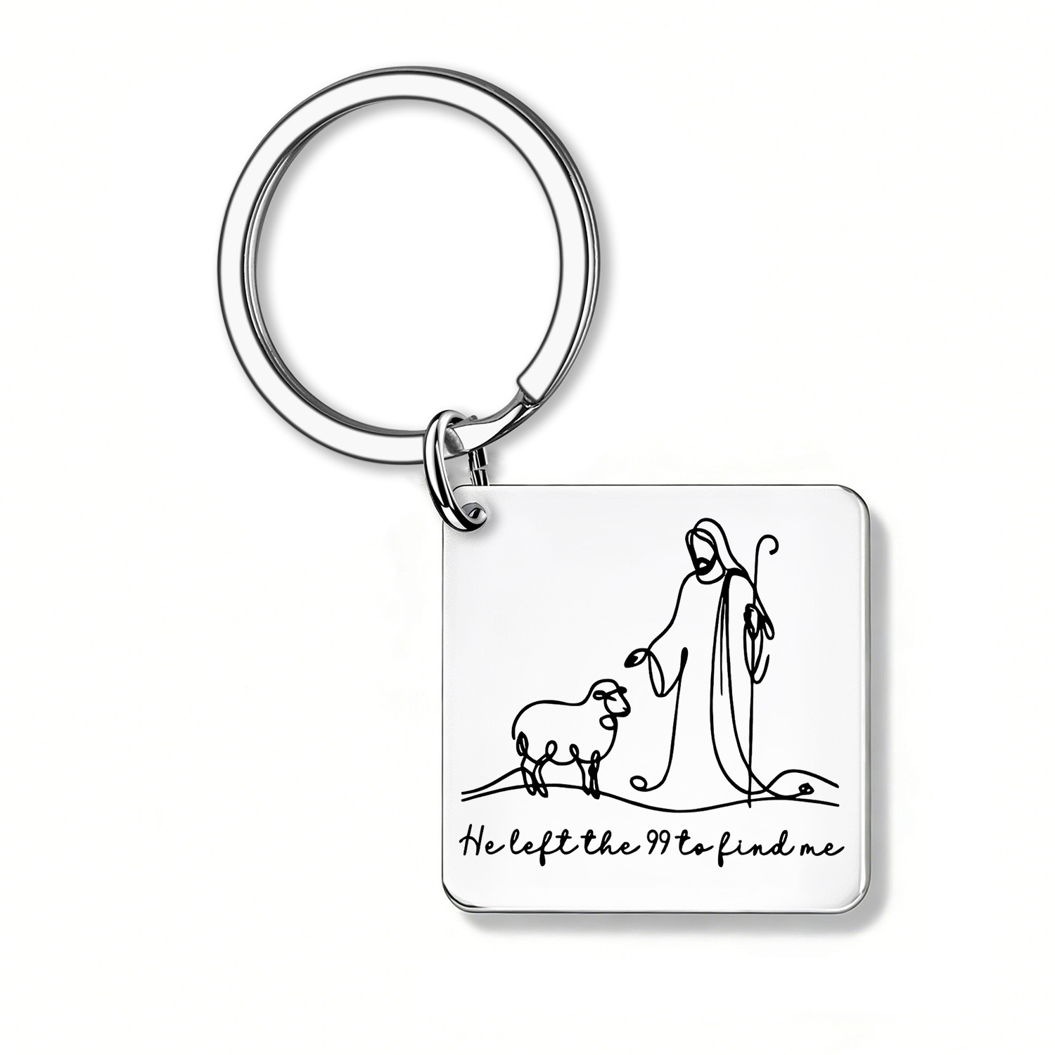 TEMU 1pc Stainless Steel Keychain Christian Faith Gift "he Left To Find Me" Engraved Shepherd Sheep Keyring Inspirational Religious Gift For Women