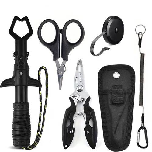 6pcs fishing tool set including fishing tongs line cutters shock absorbing ropes decouplers storage bags and rulers is an for and outdoor
