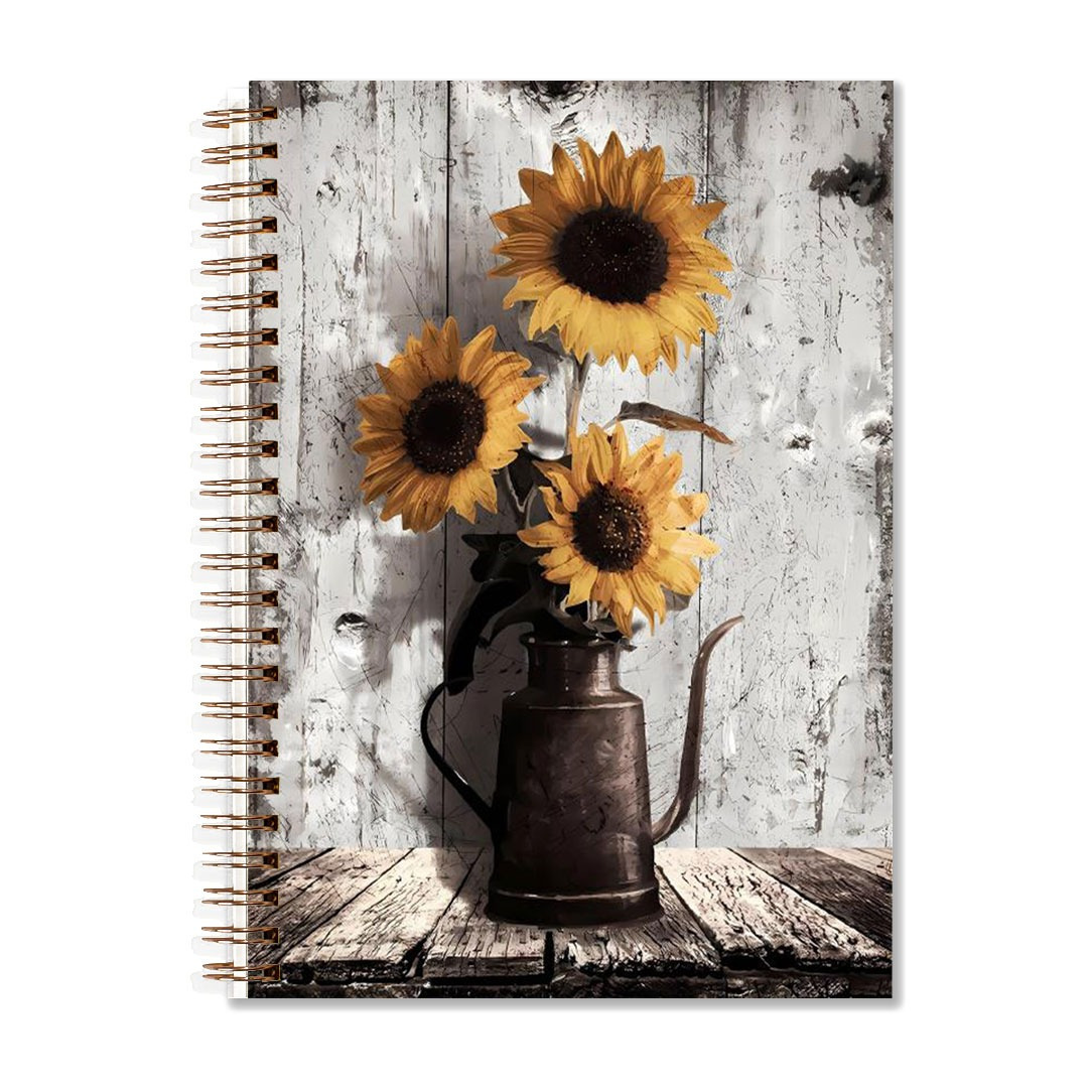 

Vintage Sunflower & Watering Hardcover Notebook - 5.5x8.3" Spiral-bound Journal With Golden Accents, Office And School Supplies, Unique Gift Idea, 50 Pages