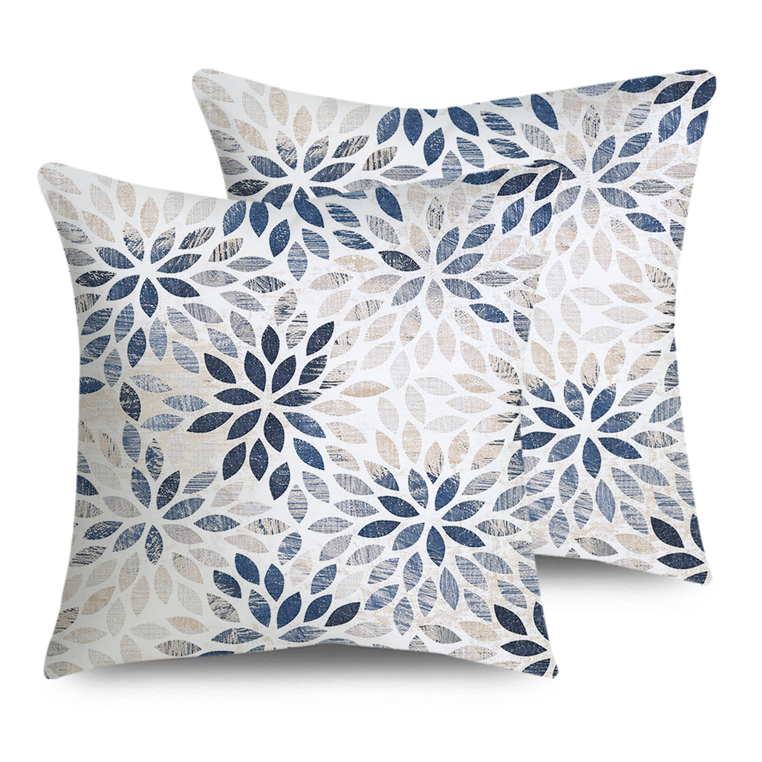 TEMU 2pcs White Background Blue Beige Petal Pattern Throw Pillow Covers, Indoor And Outdoor Decorative Cushion Cover For Farmhouse, Living Room,