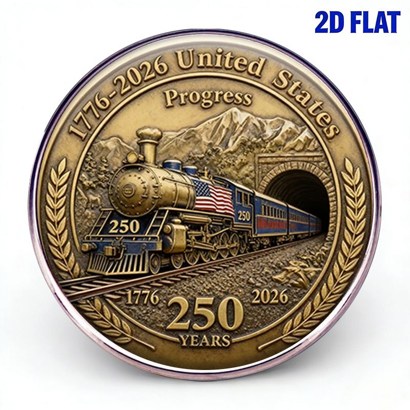 TEMU 2d Flat, 2d Flat Plane, 250th Anniversary Of American Commemorative Stainless Steel Brooch 1776 - 2026 Train Theme Vintage Badge, American