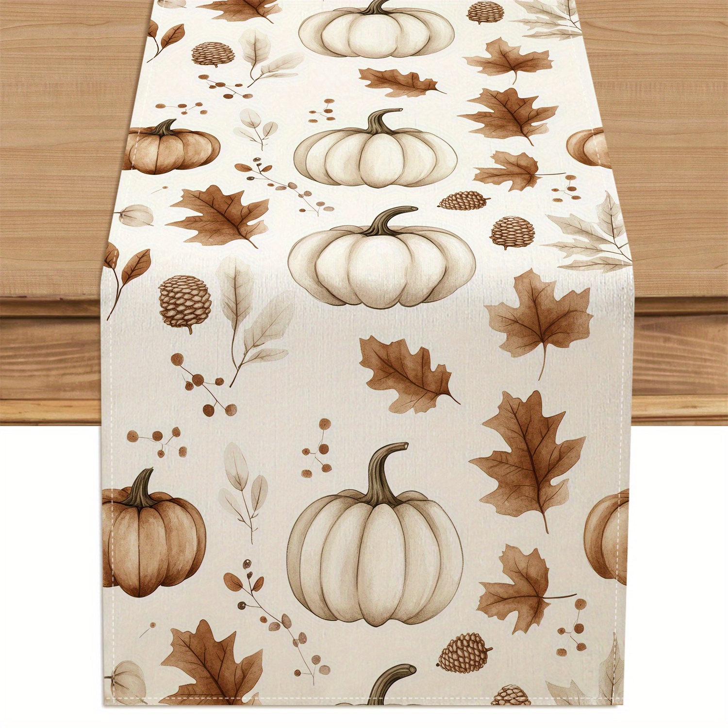 Image of 1pc Pumpkin Leaves Table Runner Fall Thanksgiving Day Farmhouse Decoration For Indoor/ Outdoor Dining Kitchen Home Party Decor