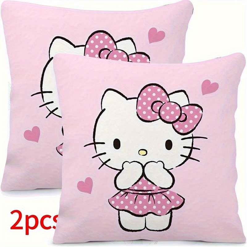 Image of Set Of 2 Hello Kitty Pillowcases Featuring A Pink , Perfect For A To Your Living Room Sofa. Pillow Covers Come With A Zipper Closure And Do Not Filling