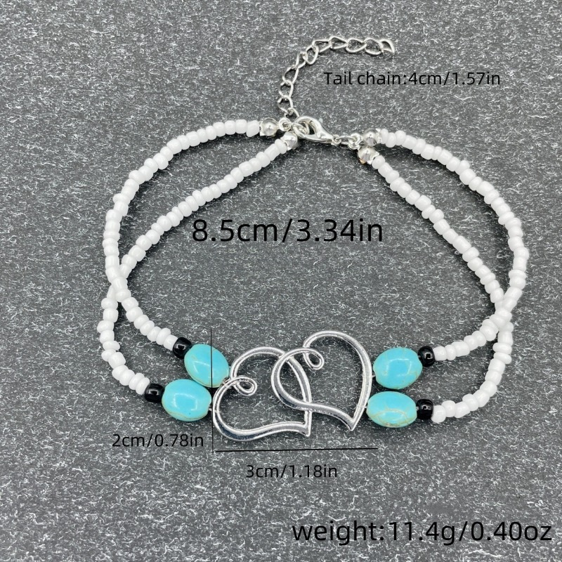 4pcs Boho Chic Beaded Anklet Set, Multicolor Heart Design