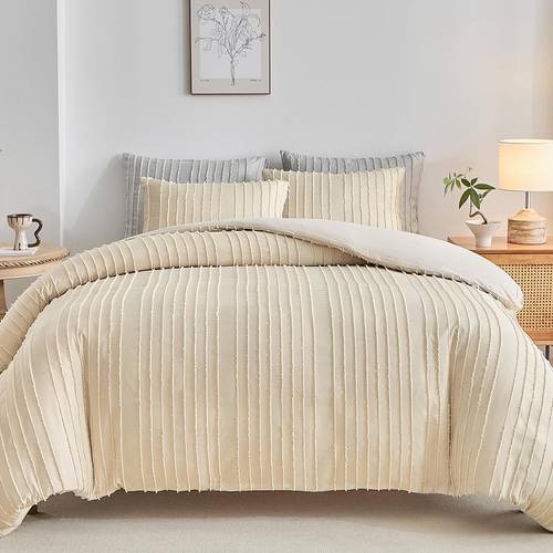 3pcs boho duvet cover queen size bedspread tufted shabby chic bedding with soft washed microfiber suitable for comforter cover zipper closure machine washable bohemian bed sheets for decor