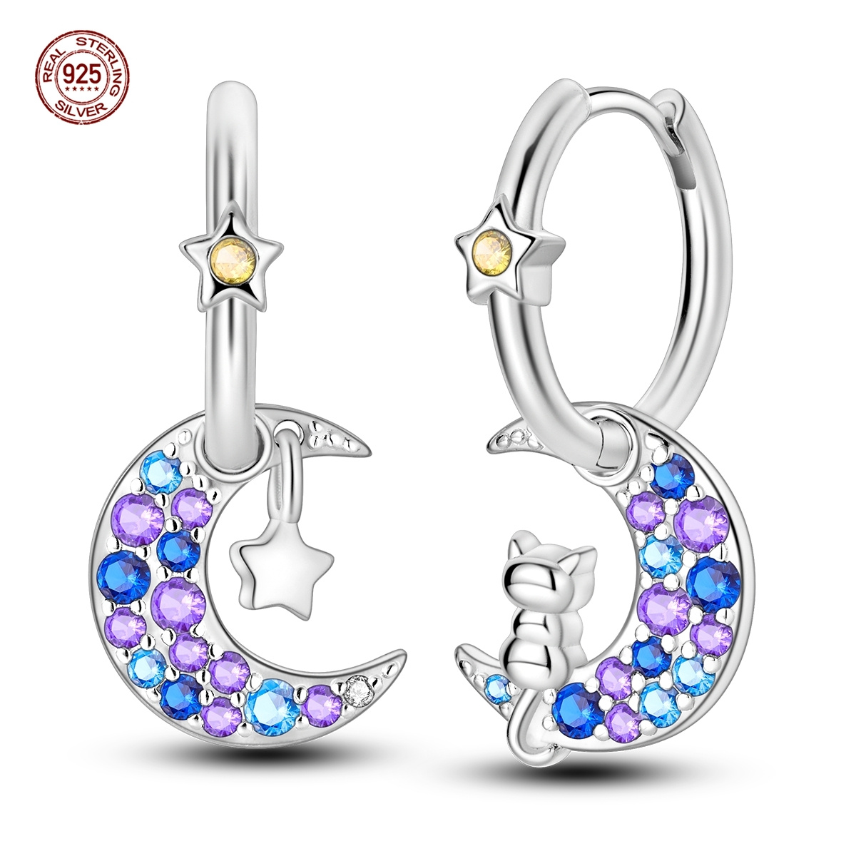 

925 Cat Colored Zirconia - Accessories, For Women's And Gifting, Hypoallergenic Ear , 's Day