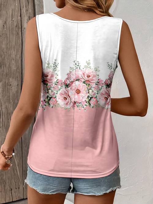 womens elegant v neck tank sleeveless blouse with all over floral print soft pink block breathable regular fit machine washable ladies tank tops stretchy fabric