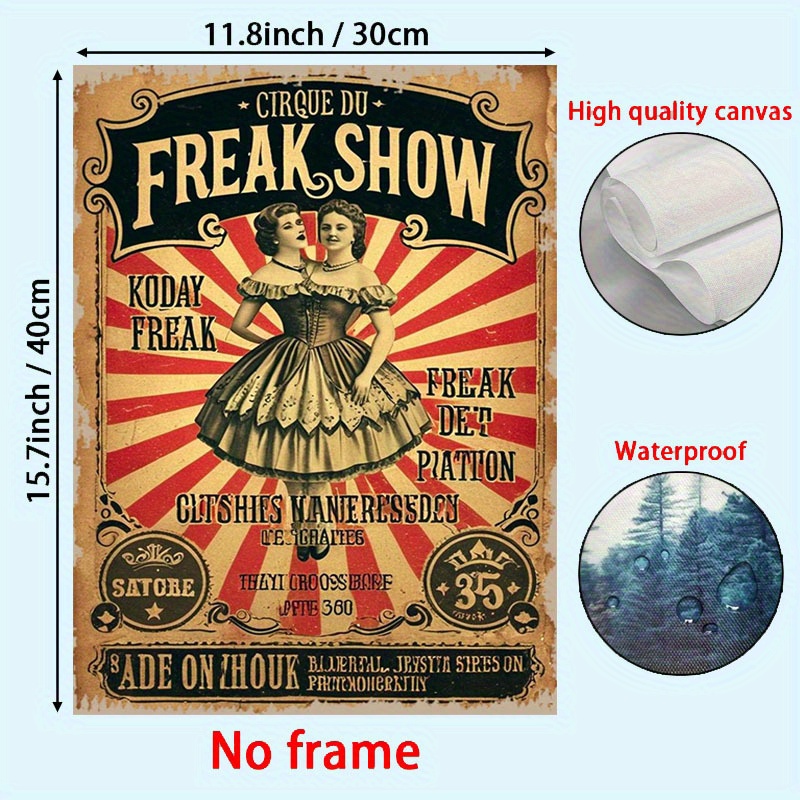 E-shop 2D Flach 1 Stück Vintage Zirkus Kunst Leinwanddruck, 12x16 Zoll Retro Bar & Café Wanddekor, Mysteriöse Atmosphäre, Auffälliges Design,
