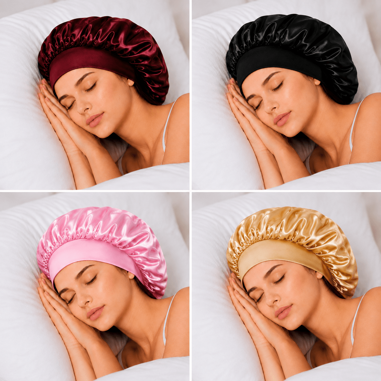 TEMU Ensemble de 4 bonnets de nuit en satin de haute qualité, couleurs assorties, tactile doux pour , légers et confortables à . Convient à diverses