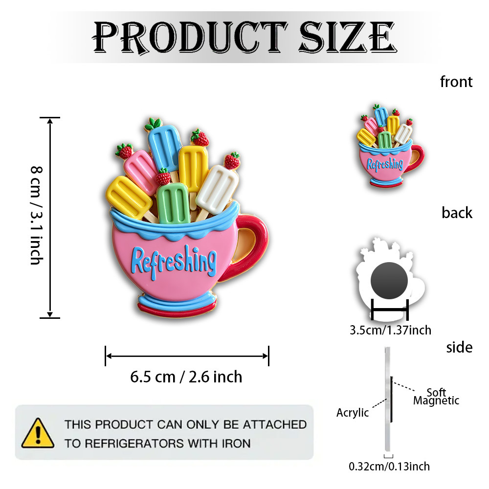 TEMU Egtlaj 1 2d Flat Magnet Made Of Acrylic And Rubber, With A Beautiful Teapot Enamel Pin - A Bright Decorated With Strawberries And Mint, With A -