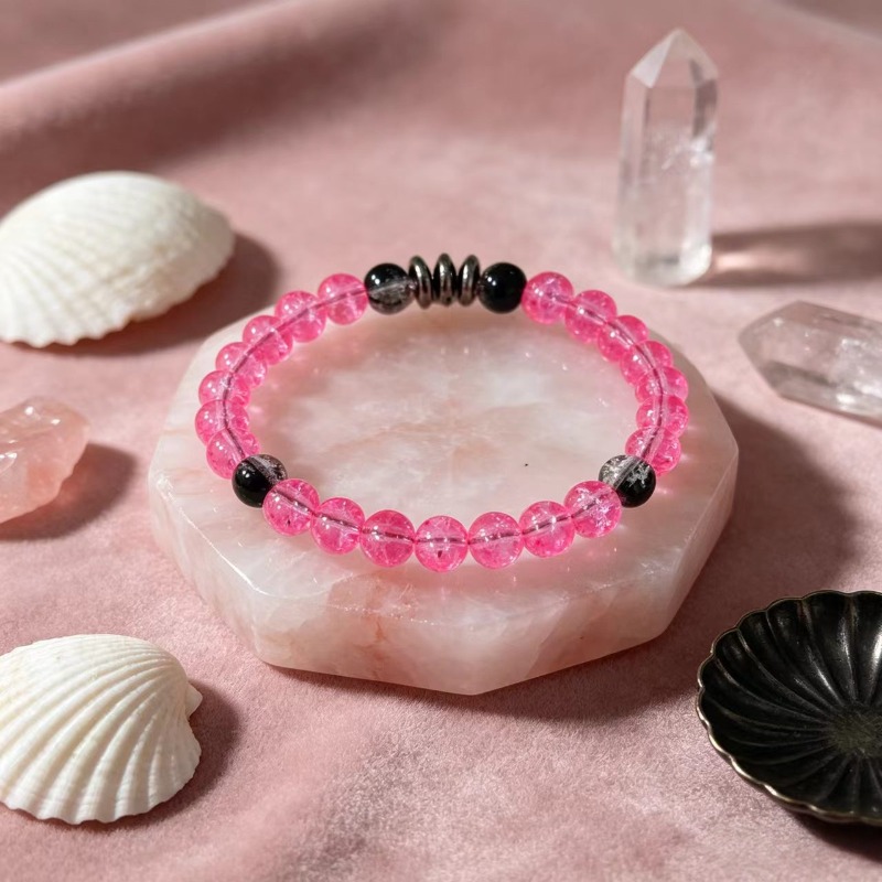 Black Spacer Pink Bead Bracelet for Daily Commuting