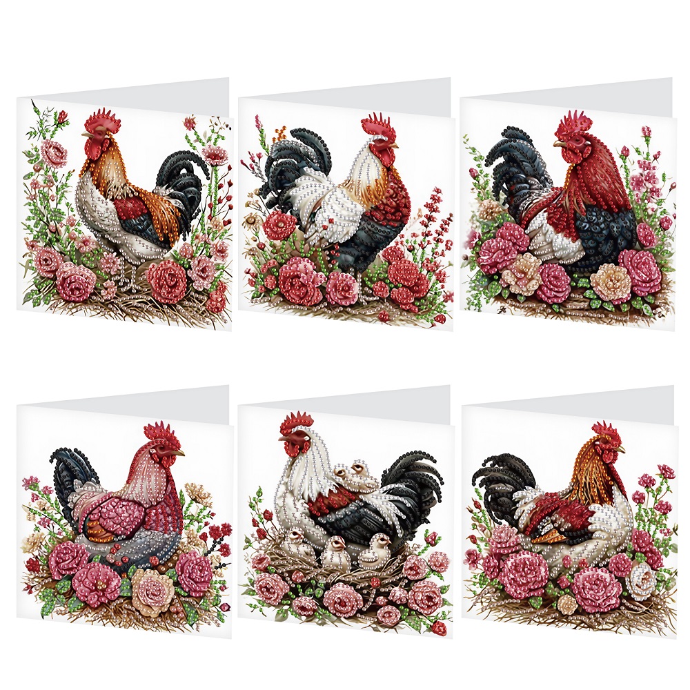 TEMU 6pcs 5d Painting Greeting Card Set, Adult Diy Cards With Envelopes, Sparkling Diamond Design Birthday Decorative Gift - Chicken