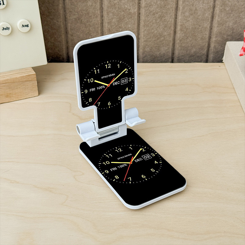 A Portable Telescopic Phone Stand With A Glowing Clock Display Pattern, Compatible With For All Smartphones. It Features Multi-angle Adjustments, Is Foldable, And Has A Stable Anti-slip Design