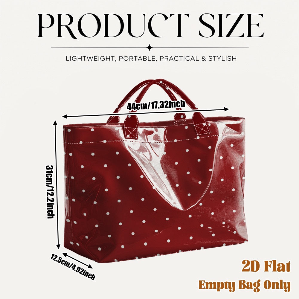 TEMU (2d Flat) 1pc Red White Polka Dots Pvc Travel Tote Bag, Glossy, Elegant, Leisure Commute Travel, Dating Parties, Short-distance Travel, Vacation