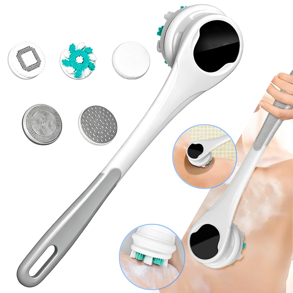 Image of Body Brush Back Scrubber For Shower, Long Handle Body Scrubber Bath Brush With 5 Heads, For Cleaning And Massage