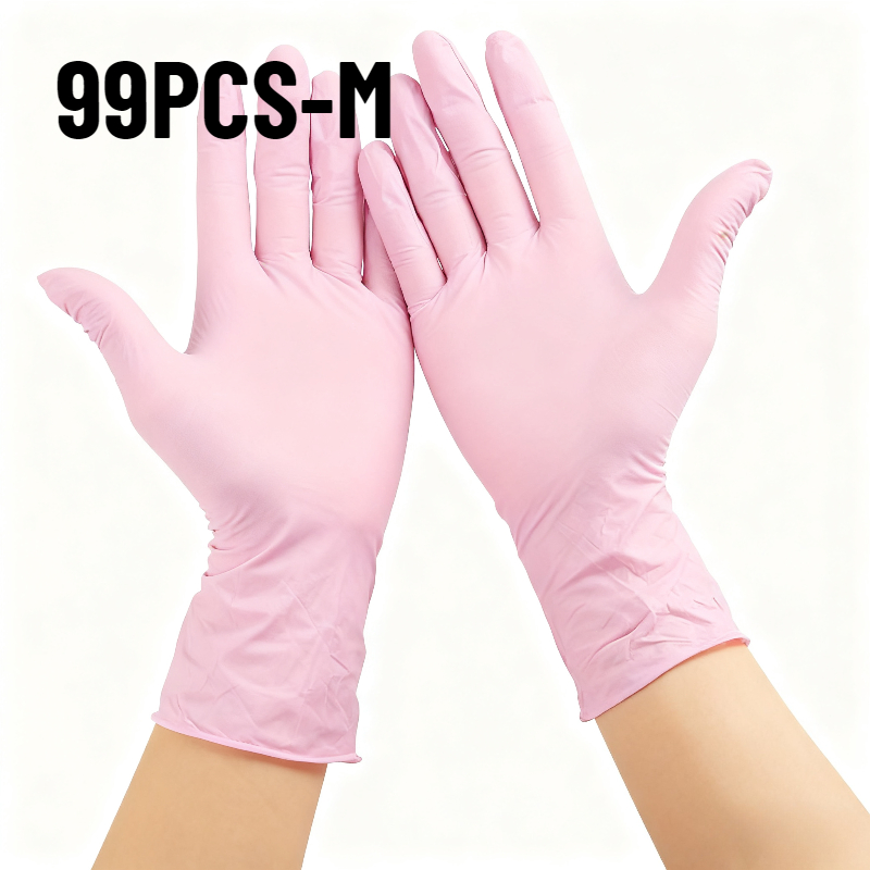 E-shop 60/99 Stück Einweg Nitrilhandschuhe in Hellrosa, geeignet für die Reinigung in der Küche zu Hause, Tierreinigung, Hygienebereinigung, Friseur-