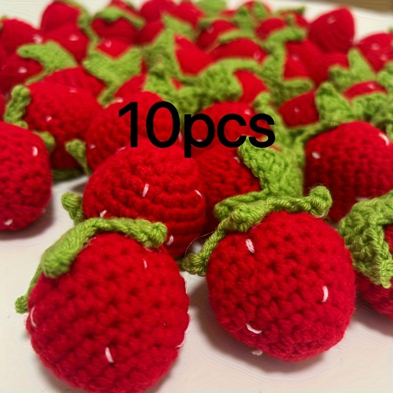 TEMU 10pcs Of Hand-knitted Strawberry Pendants - Red And Green Knitted Pendants, Suitable For Keychains, Mobile Phone Additions And Crafts - Perfect