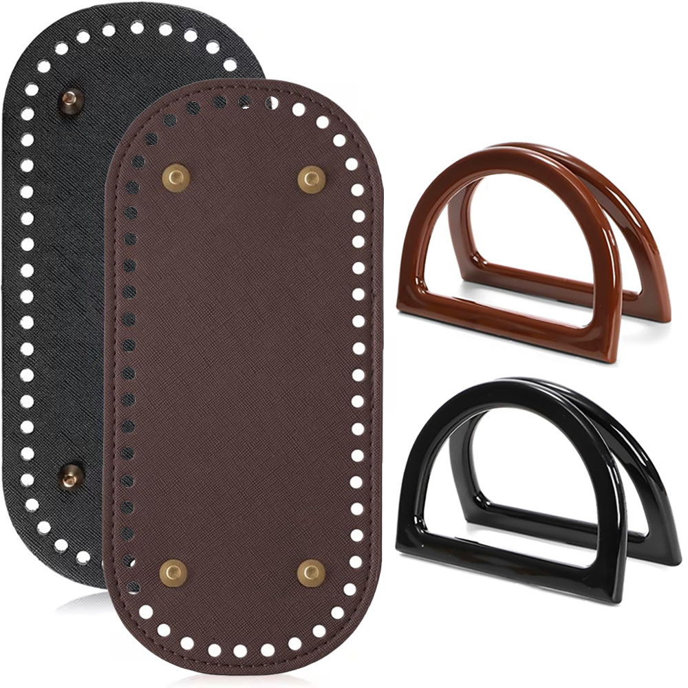 TEMU 6pcs Handbag Making Supplies Including 2pcs Faux Leather Bag Bases With Pre- Holes And 4pcs D-shaped Purse Handles For Crochet Bags, Wallet