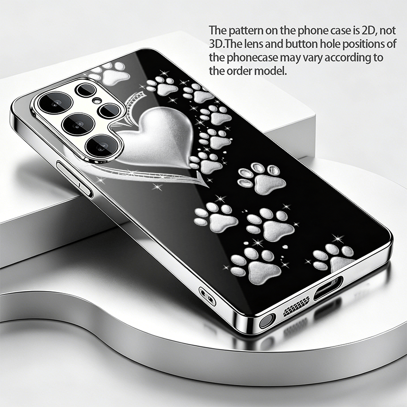 TEMU Phone Case - [2d Flat] Heart Patterned Phone Case Sleek Silver Chrome-end Glass Case For Galaxy S26 Ultra/s25 Ultra/s24 Ultra/s23 /s22