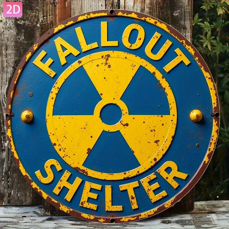 2D Flat, 1pc Vintage   Shelter Aluminum Wall Sign - 2D Flat Design,   Retro Nuclear Warning Plaque, Durable Metal, 20.32x30.48 cm,   Home, Garden, Bar, Cafe & Outdoor Decor, Garden Decoration | Vintage Wall Plaque | Durable Metal Sign,   Decor, 2D Flat