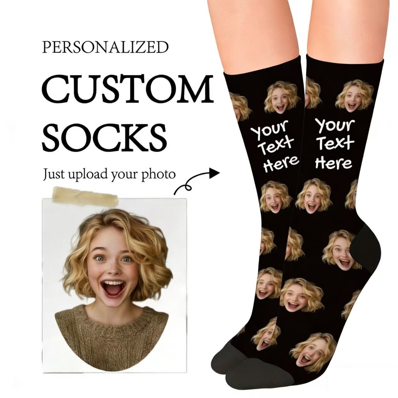 TEMU 1 Paire de Chaussettes Personnalisées avec et Motif Facial, Chaussettes Photo Cadeau Amusantes et Personnalisées, Unisexe, Chaussettes