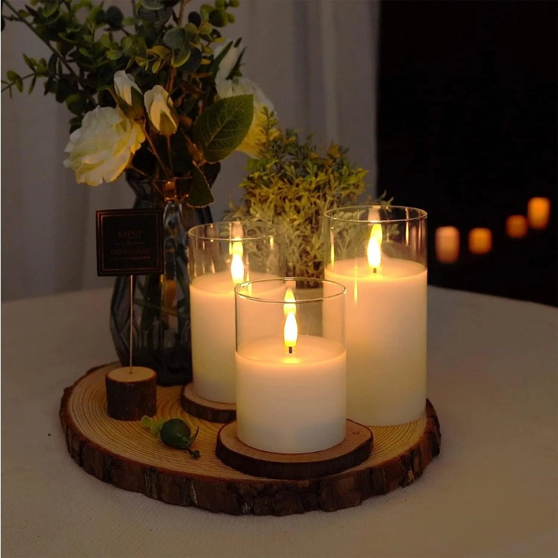 E-shop 3er-Set realistische LED-Kerzenlichter – Sanftes flammenloses Leuchten, sicher für Hochzeitstischdekoration/Feiertagsdekoration/romantische