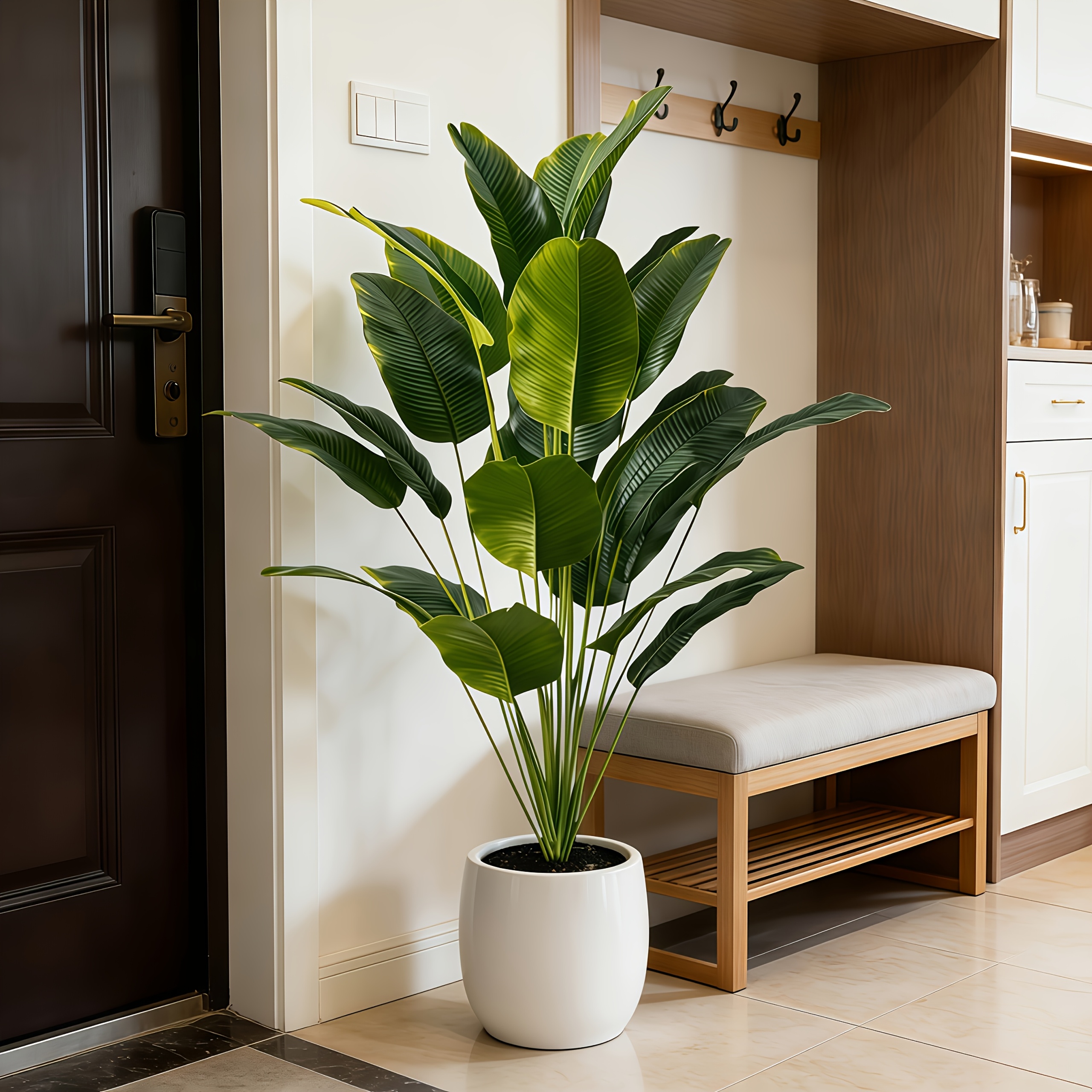 1 Extra-Large Outdoor Artificial Green Plant - Loose Palm Tree for Wedding Garden Modern Decor, Maintenance-Free Four-Season Evergreen Wealth Tree Artificial Plant | Pothos Evergreen Potted Plant, Large Leaf Decorative Tree for Home and Office