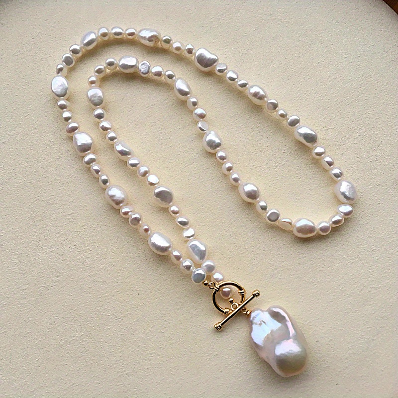 TEMU Artificial Baroque Style Freshwater, Handmade Design, Made Of Natural Freshwater, Elegant Sweater Chain, Suitable For Daily Wear And Special