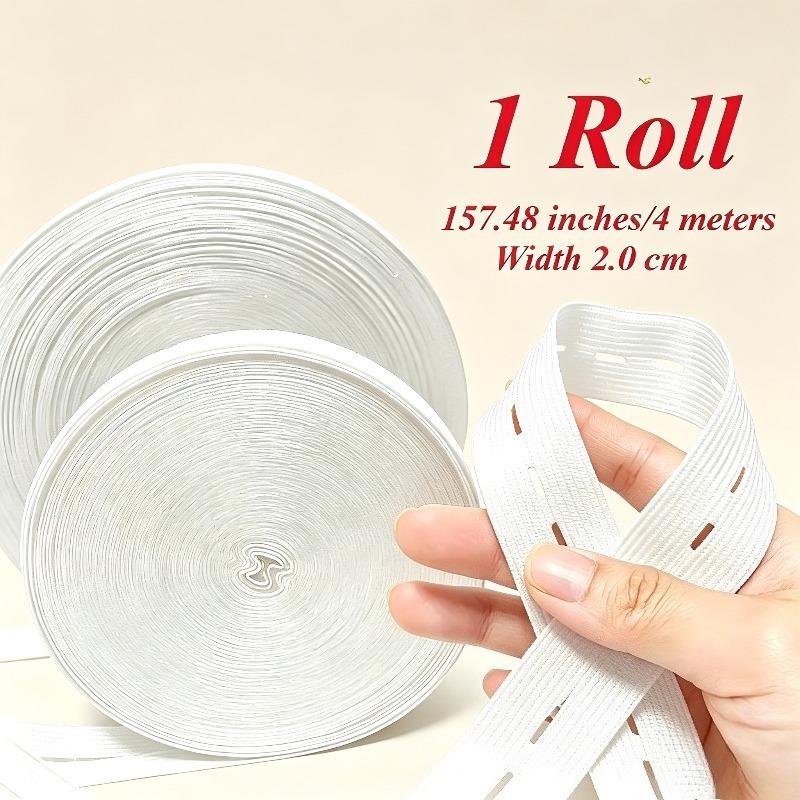 TEMU 1 Roll 157.48 Inches/ 4 Meters, White Adjustable Elastic Band, Suitable For Adjusting Pants Elastic Waistbands, Masks, Bed Covers, Hats, Etc. It