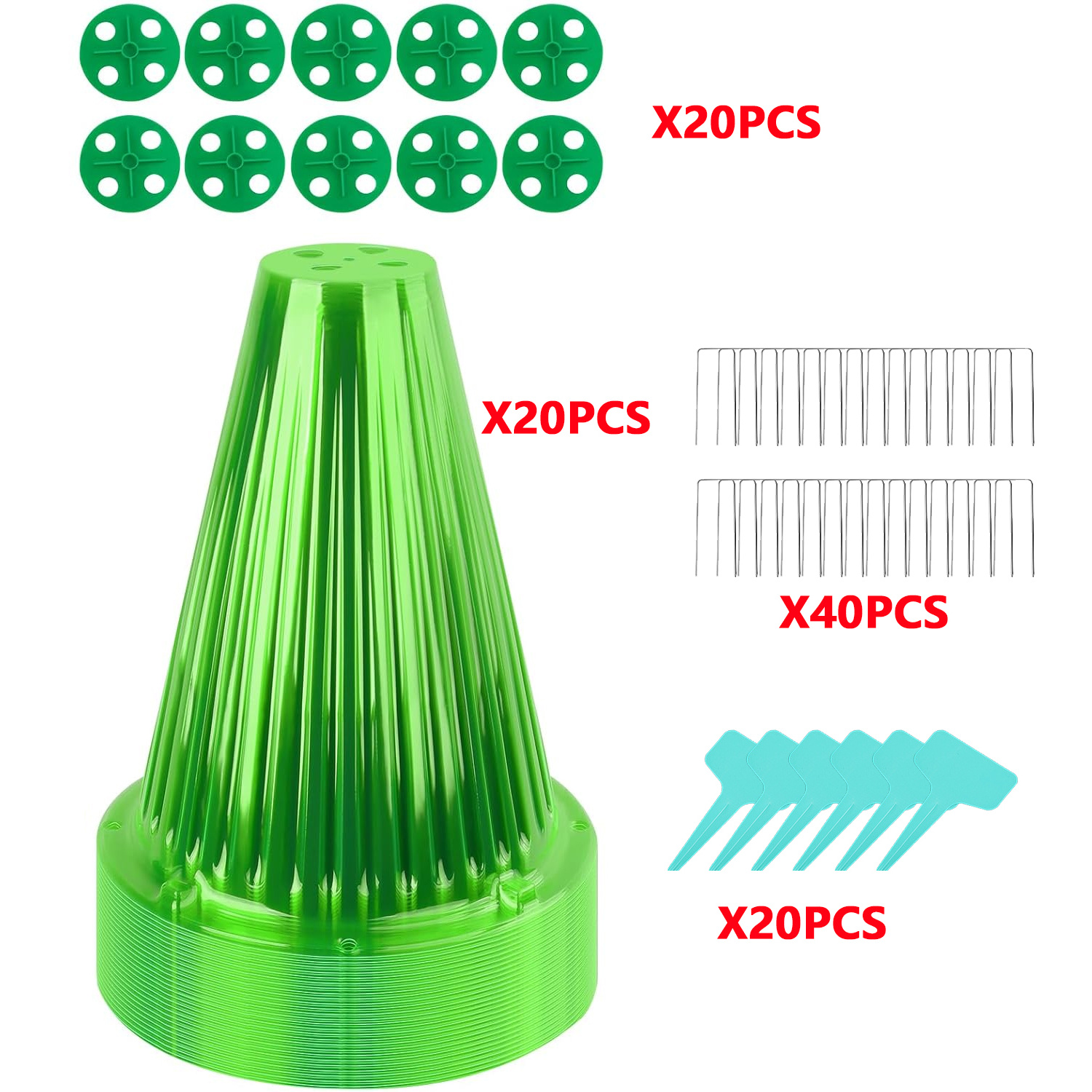 E-shop 100-teiliges Gartenpflanzen--Set, inklusive 20 Schutzabdeckungen für Sämlinge, 20 belüftete Deckel, 40 Erdspieße, 20 Pflanzeneinzelkarten,
