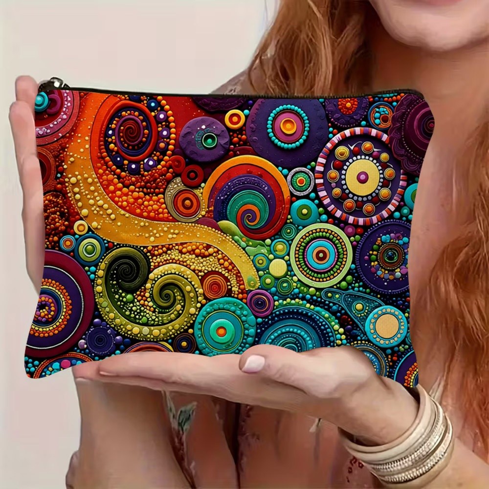 TEMU 1 pz. Trousse Cosmetica 2D Piatta con Stampa a Spirale Colorata e Vorticoso Psichedelica, Resistente Borsa da Bagno in Poliestere Portamonete,