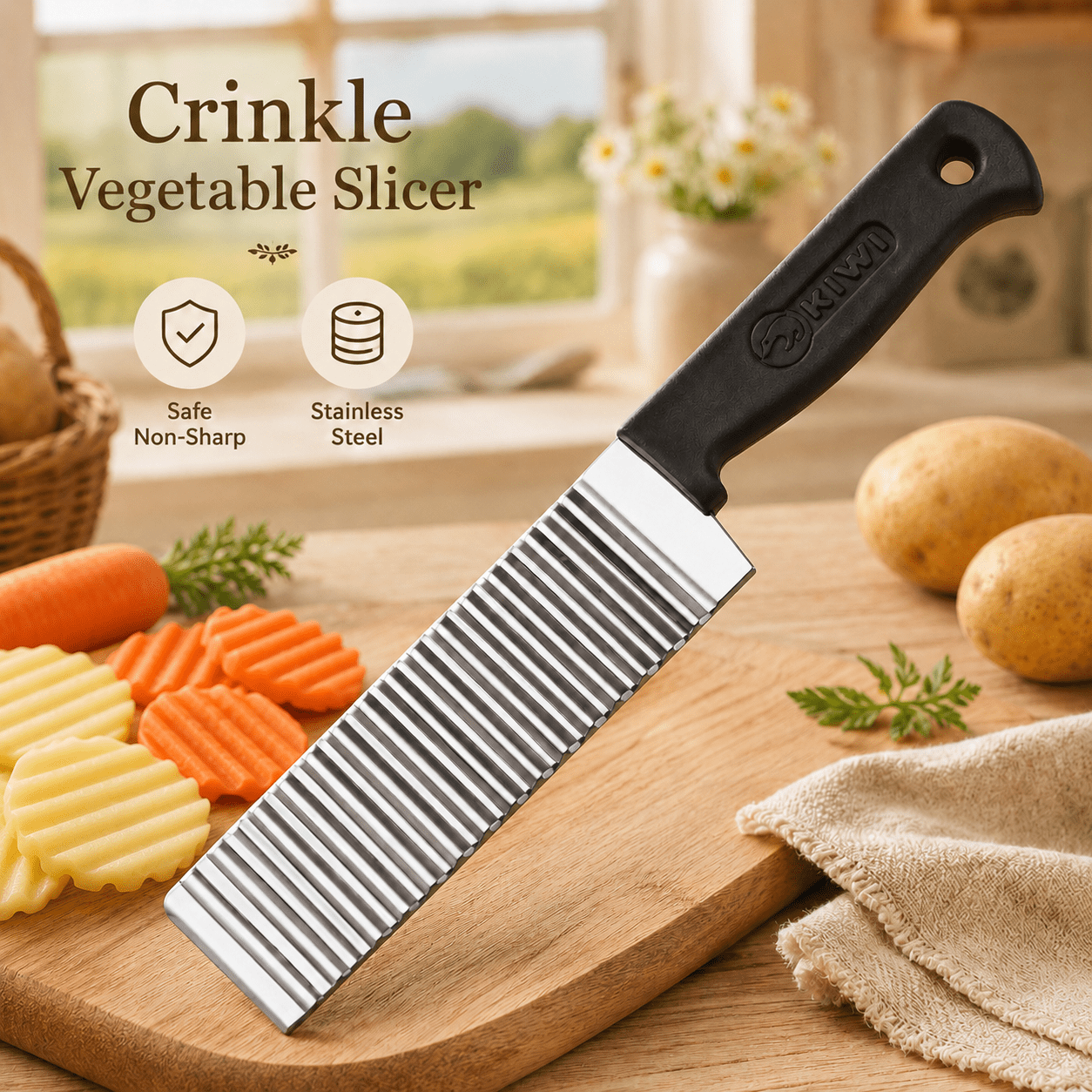 TEMU Safety-blade-free Stainless Steel Wavy Vegetable Slicer, Suitable For Potatoes, Carrots, Fries, And Other Vegetables - Kitchen Prep Tool For