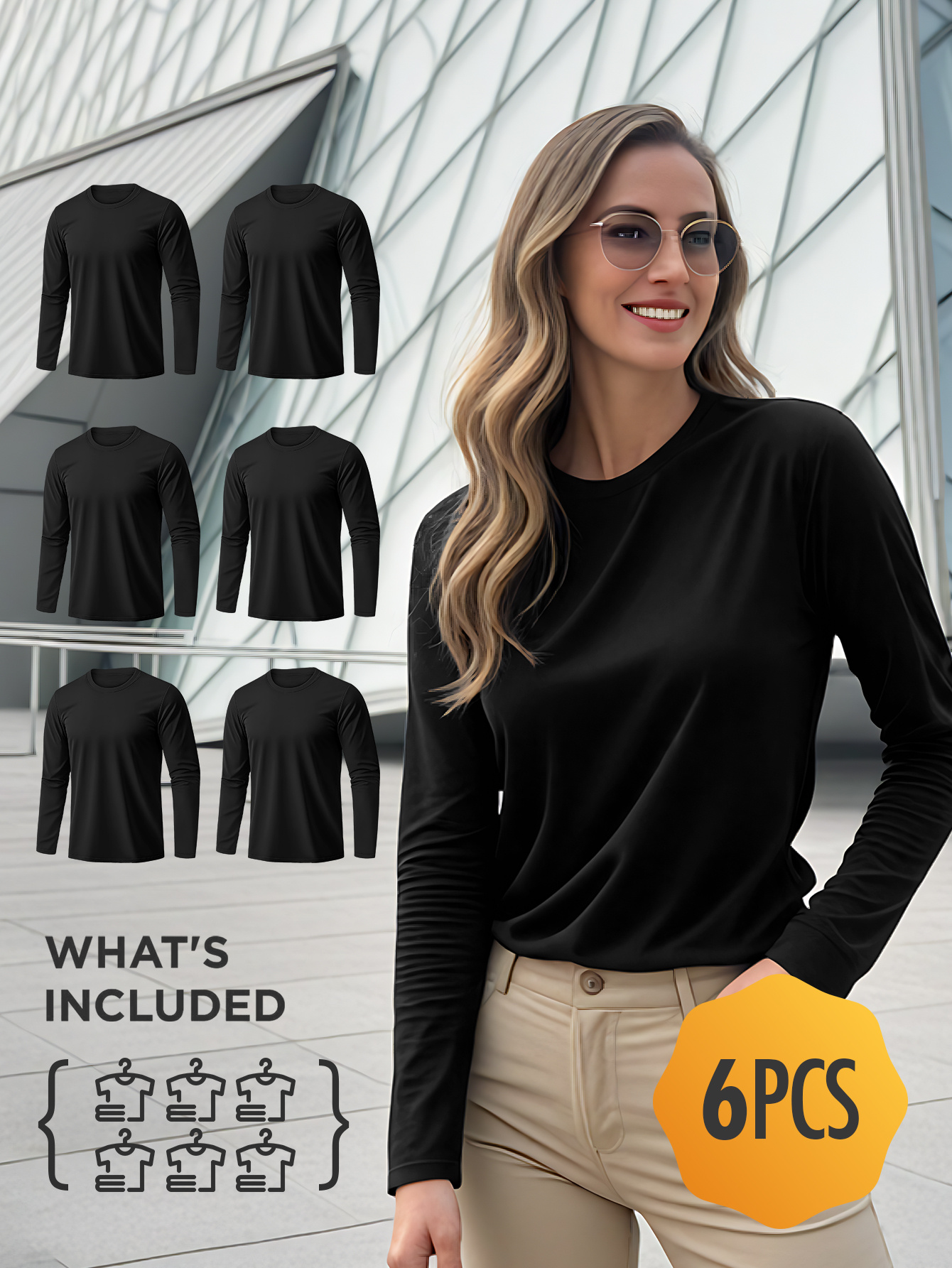 6pcs   long sleeved   shirt 2026 fashionable suitable for inner and outer wear solid color     from local warehouse
