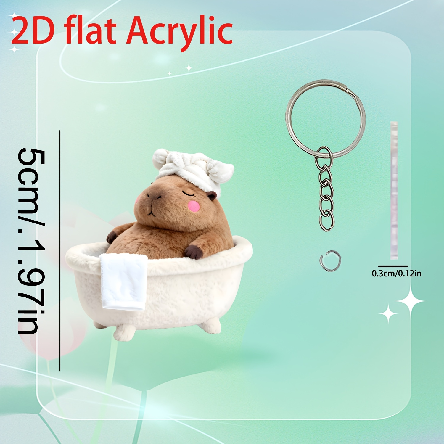 TEMU 2d Flat, 2d Flat Bathing Capybara Keychain, Keychain- Decoration, Christmas Design Creative Ornament, Gift For Who Love Decoration, Suitable For