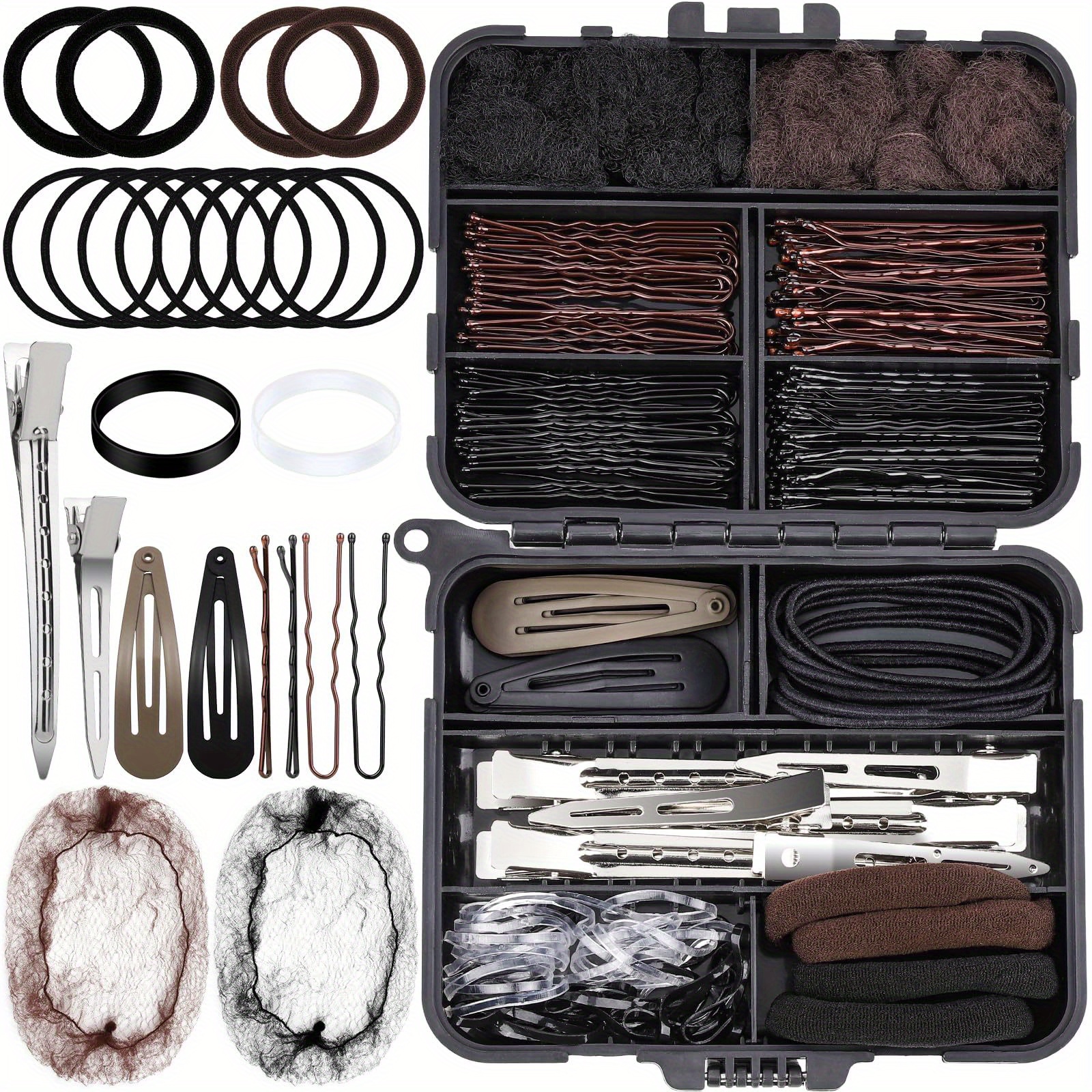 TEMU 163pcs Hair Accessories Kit, Bobby Pins Hair Clips Hair Nets & Ties Complete Set, Ballet Hair Organizer With Storage Case