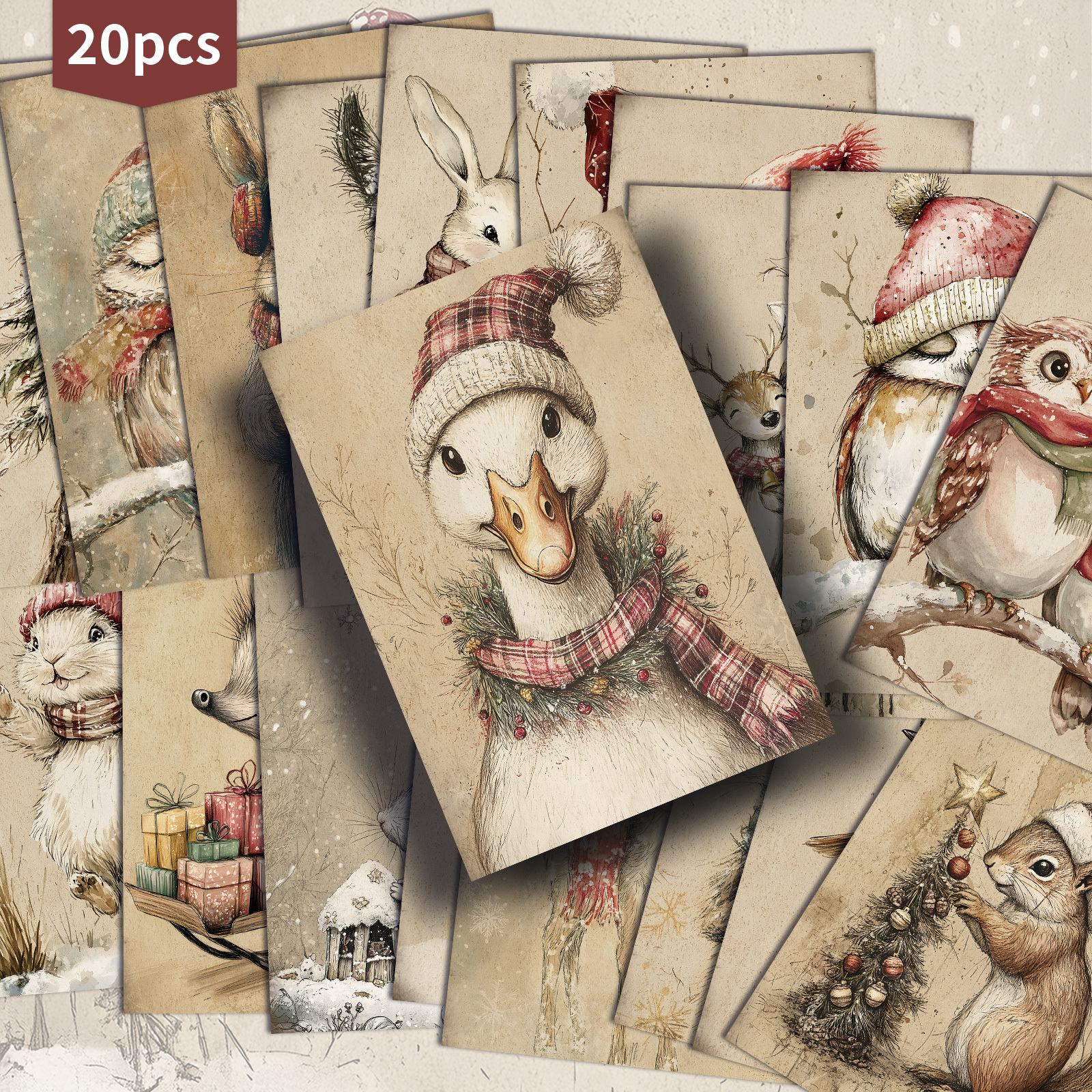 TEMU 20 Pack Asstss Vintage Christmas Animals Pinup Postcards - 4x6 Collectible Junk Journal Cards Suitable For Scrapbooking, Crafting & Holiday