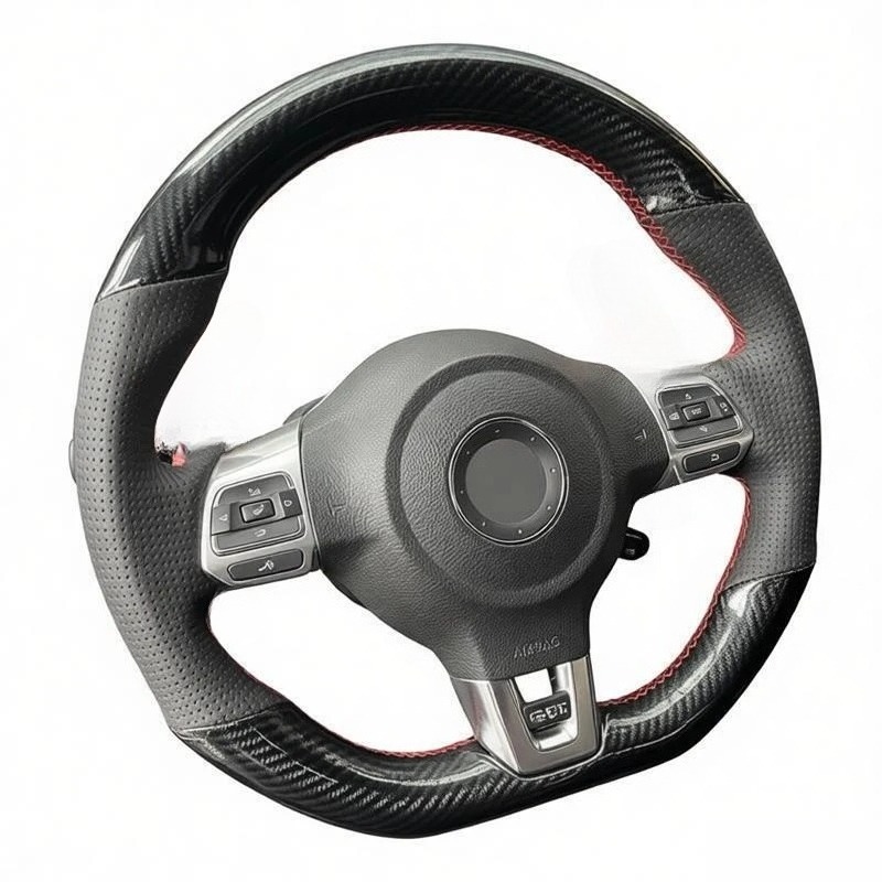 TEMU Suitable For Vw Golf 6 Mk6, Vw , For Shancai R, For Cc 2010 Model Car Steering Wheel Cover (red Line, Top And Bottom Carbon Fiber Texture And