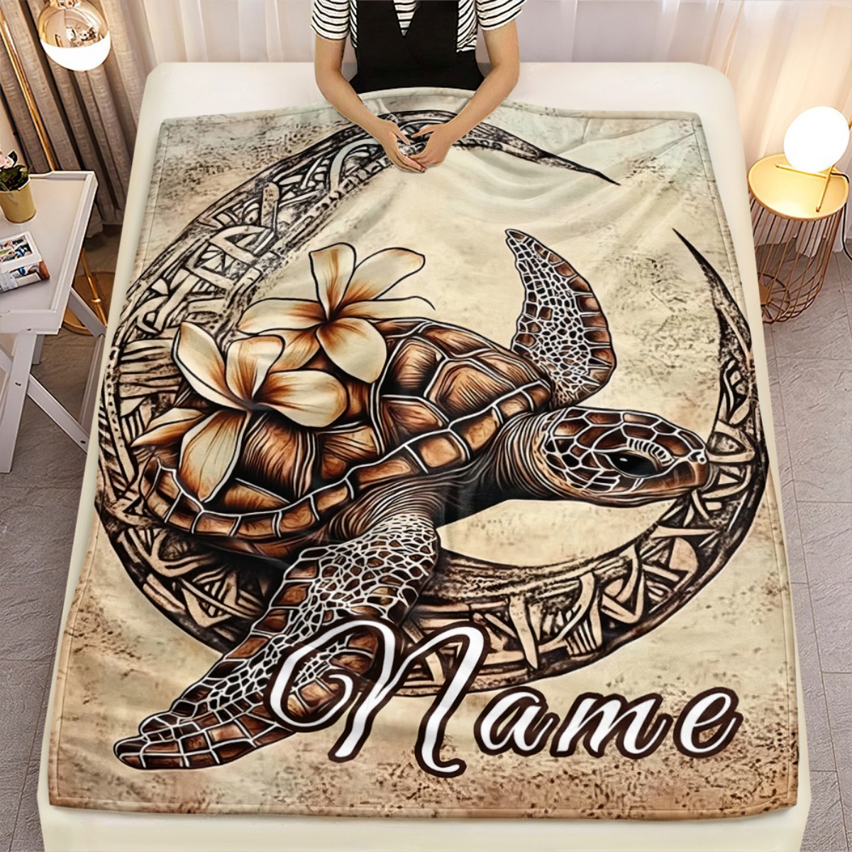 TEMU 2d Flat 1pc Turtle On Moon Portable Blanket- Lightweight Throw For Sofa Bed Travel Camping, Livingroom Office Couch Chair, And Bed - Digital