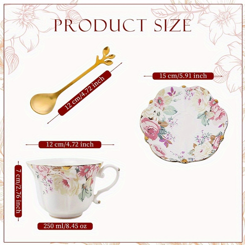 3pcs vintage bone china tea cup and saucer set with spoon     elegant soft pastel colors for women   home decor durable travel friendly   hand wash only tea cup set stylish old money tea cup set cup and saucer tea set chinese tea ware tea cup with handle elegant dining   delicate porcelain   women gifts Product details 1