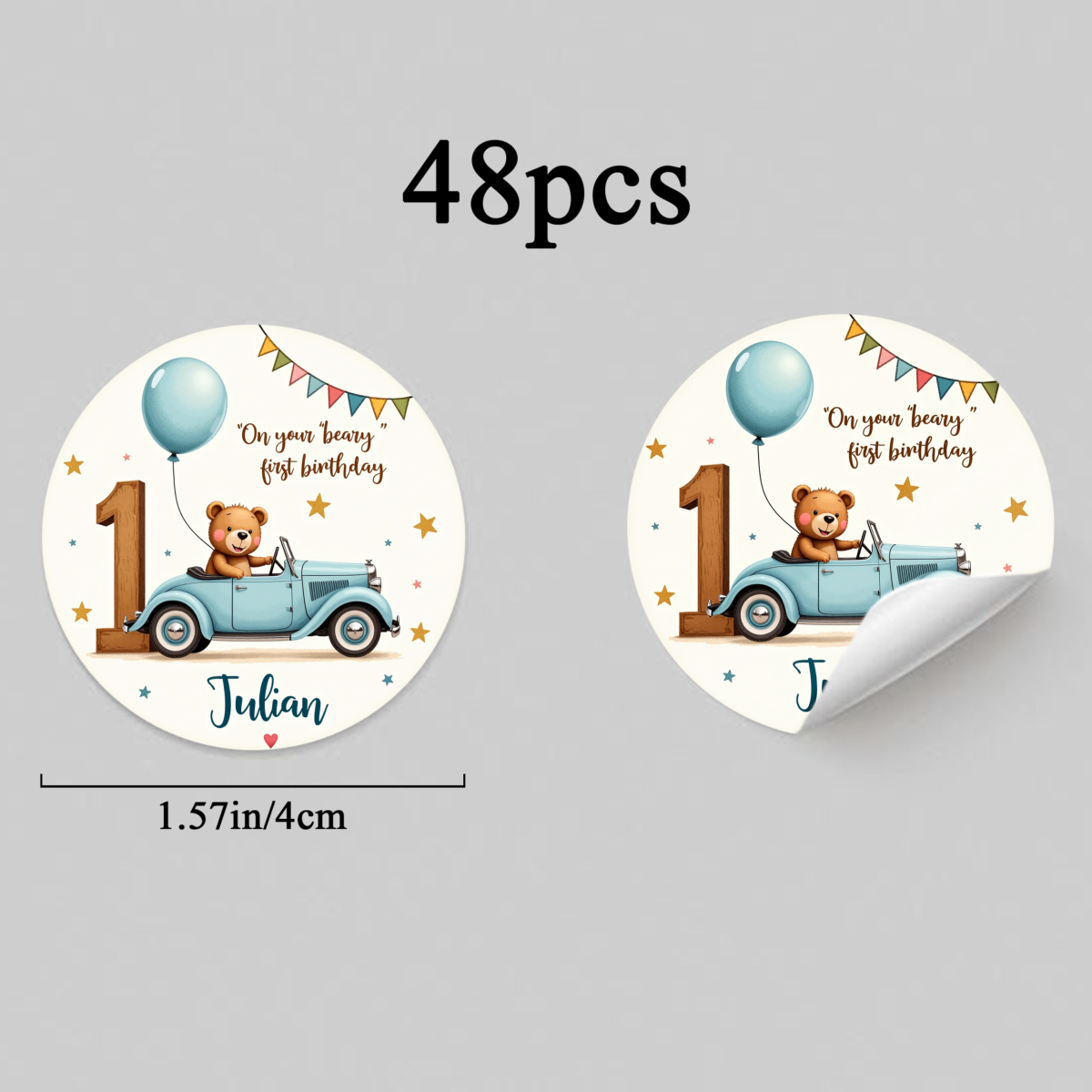 TEMU 24pcs/48pcs Autocollant Personnalisé Gâteau d'Anniversaire Décor Voiture Bleue Ballon Numéro Anniversaire pour Fournitures de Fête Cadeau de