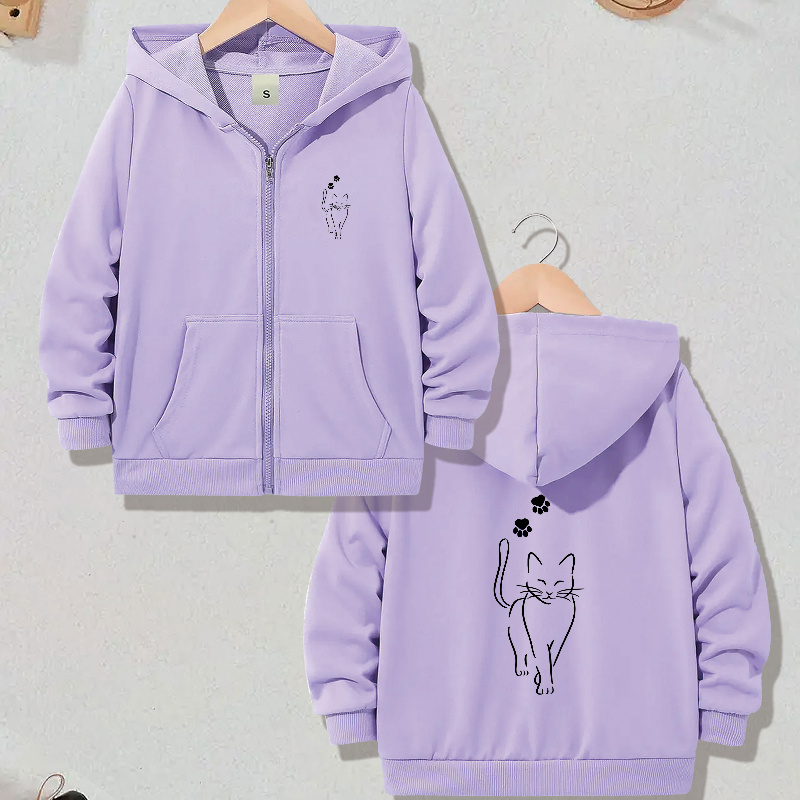 

Sweat à Capuche Zippé Imprimé pour Femme - Manches Longues, Mélange de Polyester, Lavable en Machine, avec Poche , Sweat à Capuche Chat