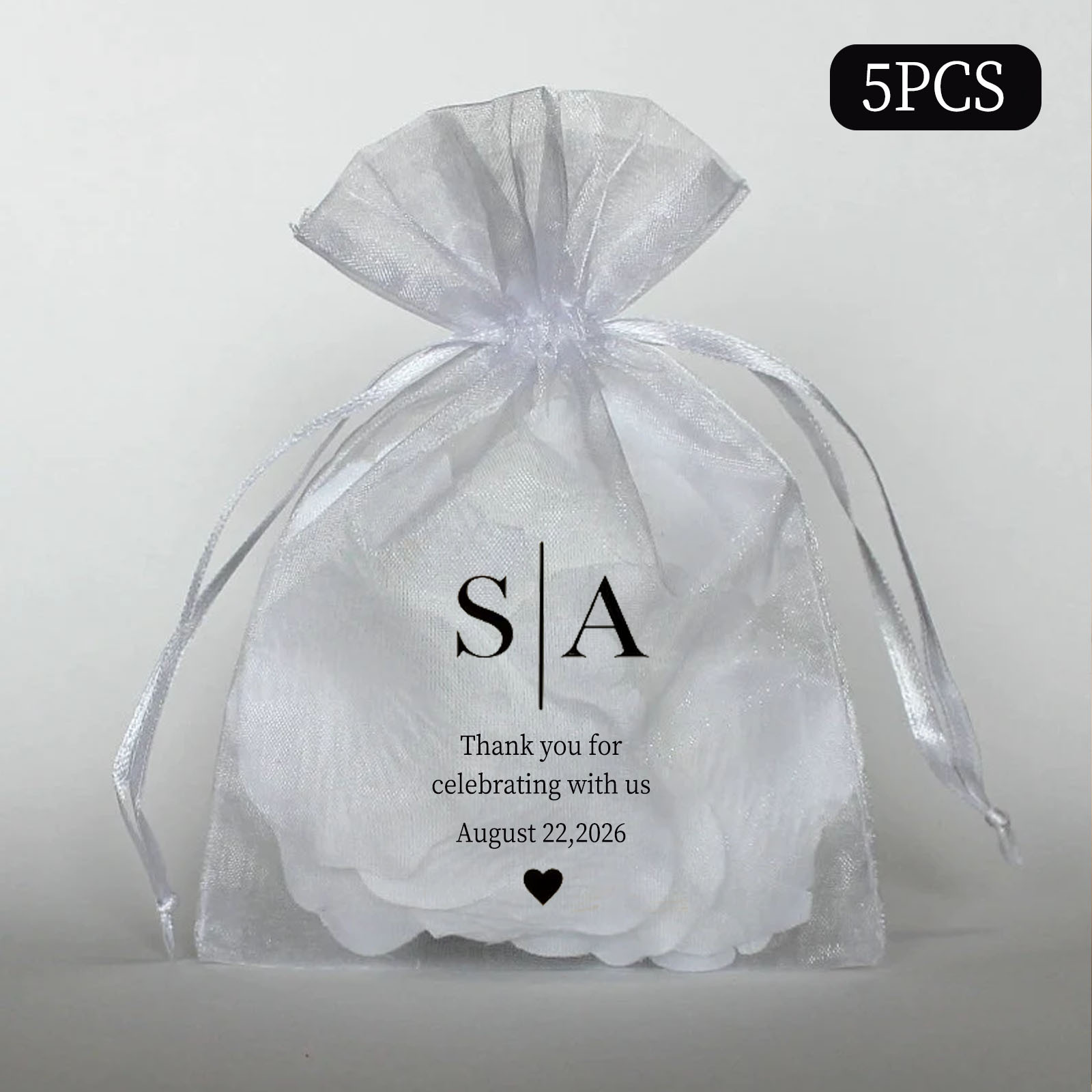 TEMU Set da 5 sacchetti regalo personalizzati in organza con , bustine per bomboniere nuziali con personalizzabile con nomi , sacchetti in tulle con