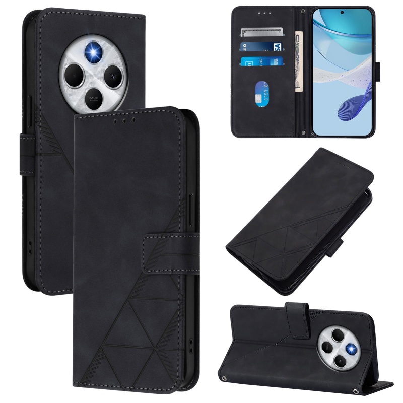 TEMU Phone Case - Hand Strap Faux Leather Business Embossed Phone Case, For Redmi 14c 4g, With 3-card Slots And 1 Cash Bag Card Holder, Shockproof