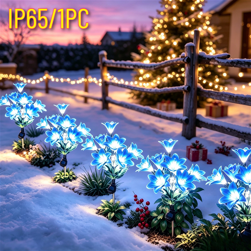 TEMU Solar-powered Ground Stakes, Each Stake Features 7 Artificial Lily Flowers With A Warm Light Effect. Ideal For Halloween And Christmas Floral .