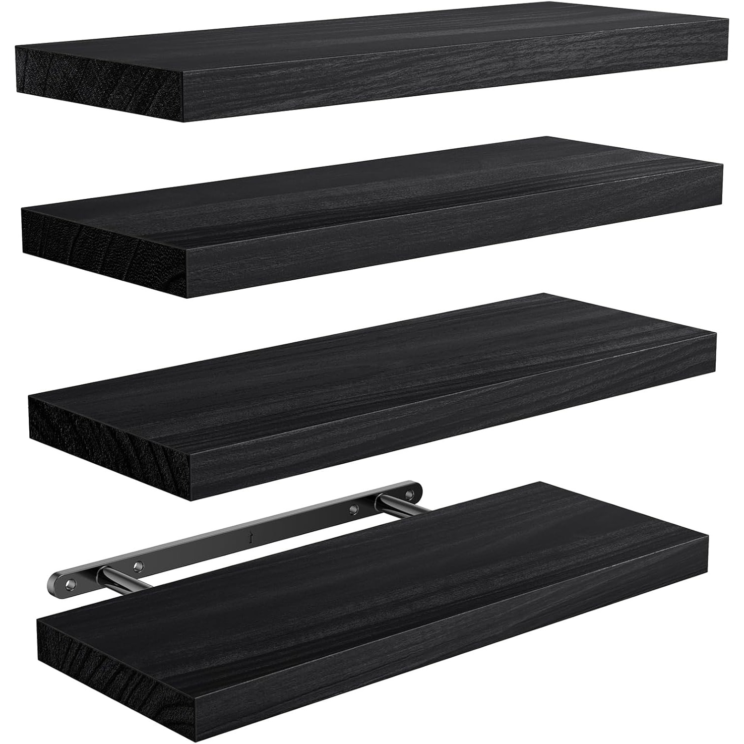 4 pack wood floating wall shelves wall mounted storage shelves for bathroom living room bedroom kitchen home office 10kg   capacity