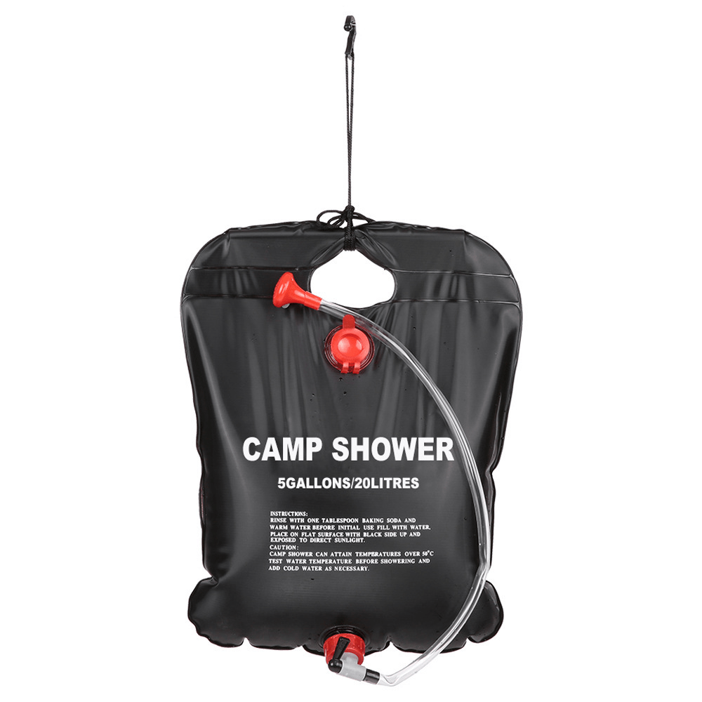 E-shop 1 Outdoor-Dusch-Wassersack, extra großes 20-Liter-Fassungsvermögen, aus PVC, mit rotem Schlauch Ein/Aus/klappbarer Outdoor-Camping-Dusche,