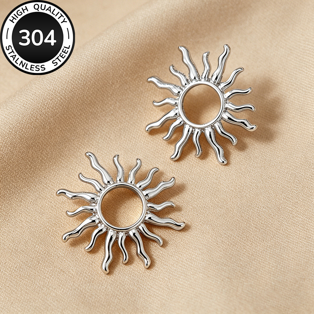 Women's High-Quality Stainless Steel Golden Sun Stud Earrings