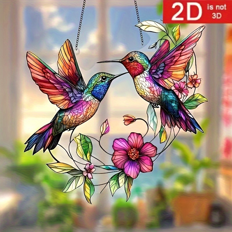 TEMU 2d Flat, 2d Flat Printing Acrylic Handmade Hummingbird Sun Catcher, Animal Theme, Perfect For Christmas And Holiday Room Decor, Ideal Gift For