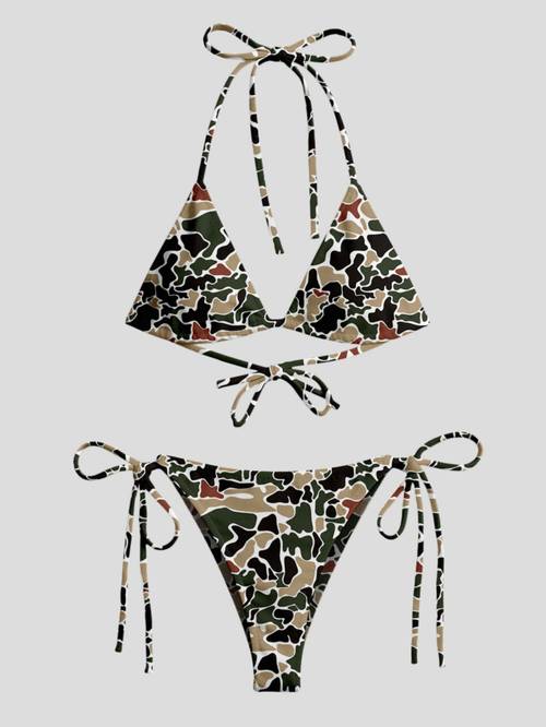 trendy y2k camouflage print bikini set womens tie side 2pcs swimsuit bathing suit for summer beach party