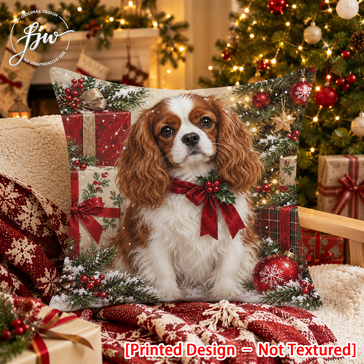 TEMU 2d Flat-1pc Christmas King Charles Spaniel Pillowcase, Featuring A 2d Flat Printing Process, Is A Light- Decorative Pillowcase Suitable For Home